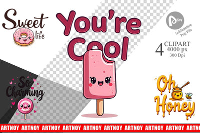 Clipart Sweet Nostalgia Retro Kawaii Dessert Quote Sublimation artnoy 
