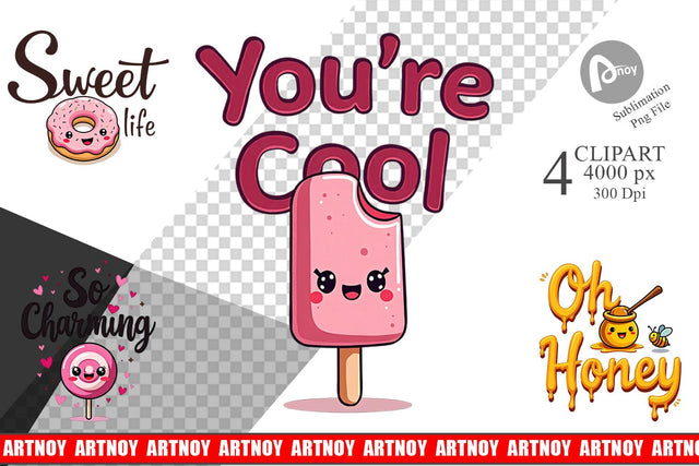 Clipart Sweet Nostalgia Retro Kawaii Dessert Quote Sublimation artnoy 