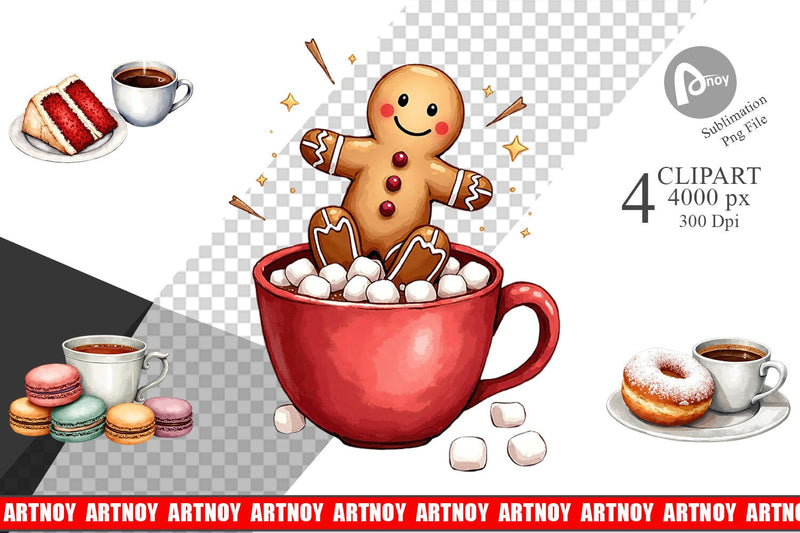 Clipart Sweet Winter Treats & Coffee Watercolor Sublimation artnoy 