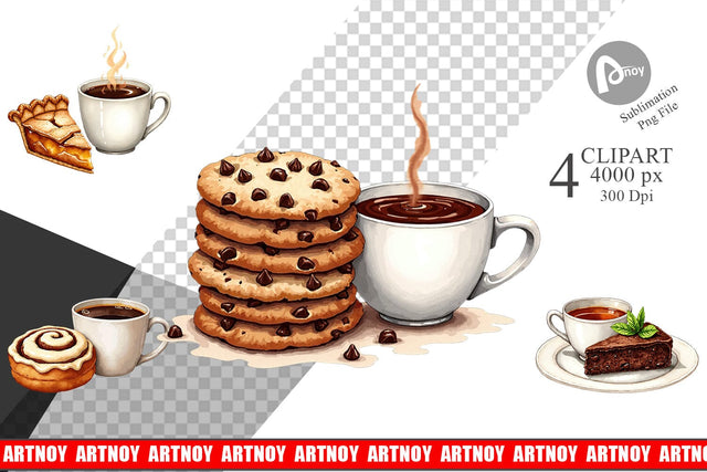Clipart Sweet Winter Treats & Coffee Watercolor Sublimation artnoy 