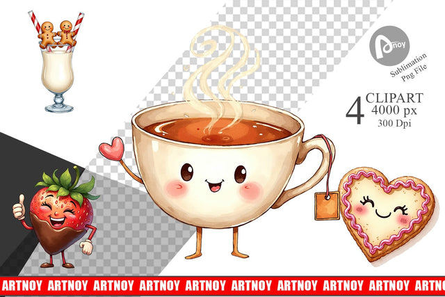 Clipart Sweetheart Cafe Valentine Watercolor Treats Sublimation artnoy 