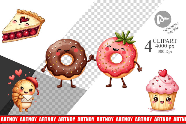 Clipart Sweetheart Cafe Valentine Watercolor Treats Sublimation artnoy 