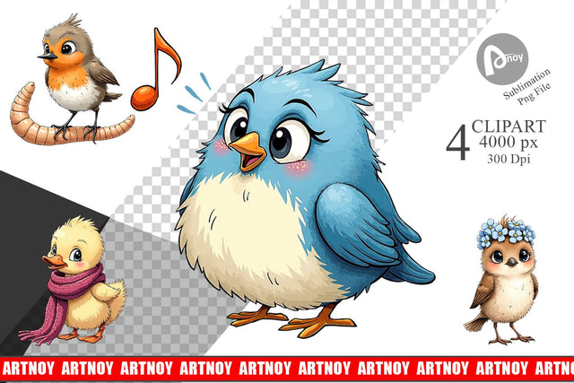 Clipart The Awkward Aviary Quirky Hand-Drawn Bird Sublimation artnoy 