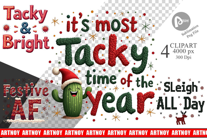 Clipart Ugly Sweater Sayings: Tacky & Trendy Quotes Sublimation artnoy 