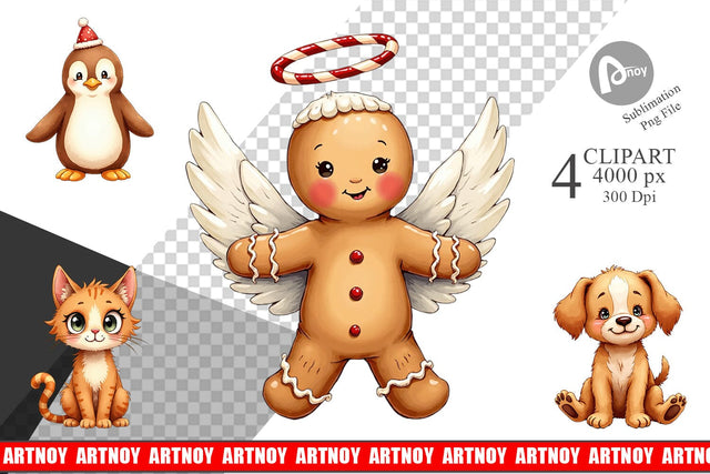 Clipart UglyCute Gingerbread Pals Watercolor Sublimation artnoy 