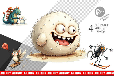 Clipart UglyCute Woodland Monsters Winter Sports Sublimation artnoy 