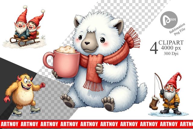 Clipart UglyCute Yeti & Gnome Winter Games Sublimation artnoy 