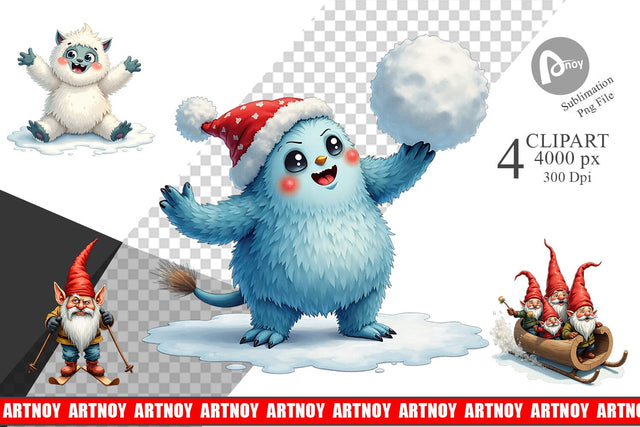Clipart UglyCute Yeti & Gnome Winter Games Sublimation artnoy 