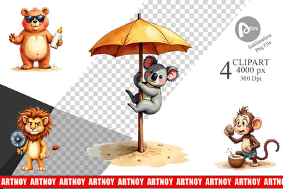 Clipart Unenthusiastic Wild Animals Summer Sublimation artnoy 