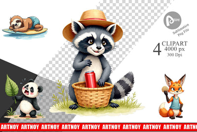 Clipart Unenthusiastic Wild Animals Summer Sublimation artnoy 