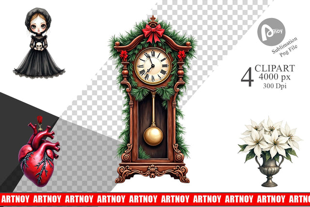 Clipart Victorian Gothic Christmas Watercolor Sublimation artnoy 