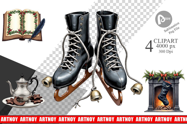 Clipart Victorian Gothic Christmas Watercolor Sublimation artnoy 