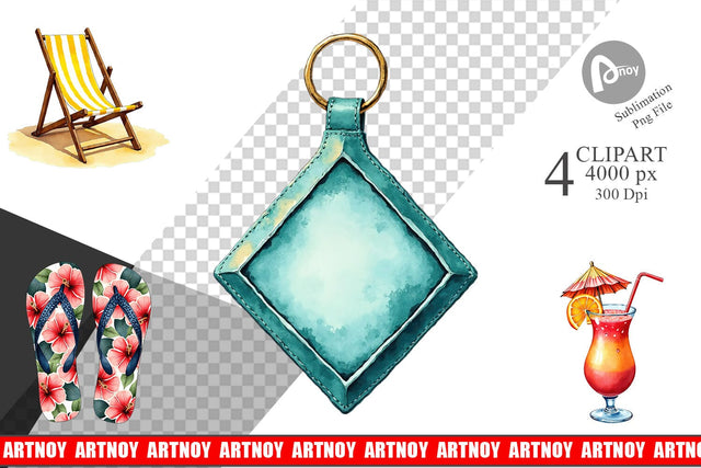 Clipart Vintage 70s Poolside Summer Watercolor Sublimation artnoy 