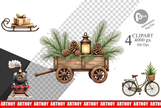 Clipart Vintage Christmas Journey Sublimation artnoy 
