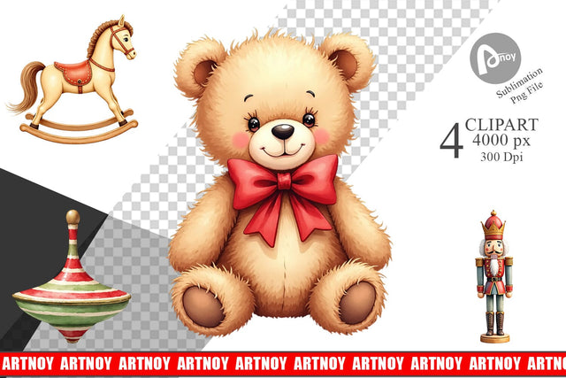Clipart Vintage Christmas Toys Sublimation artnoy 