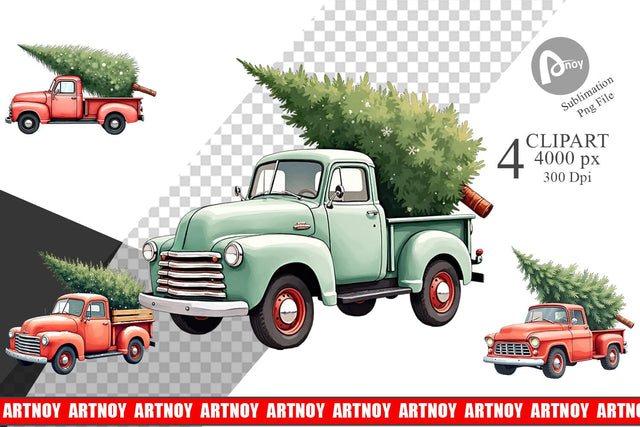 Clipart Vintage Christmas Truck Sublimation artnoy 