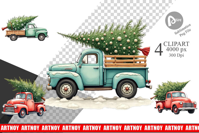 Clipart Vintage Christmas Truck Sublimation artnoy 