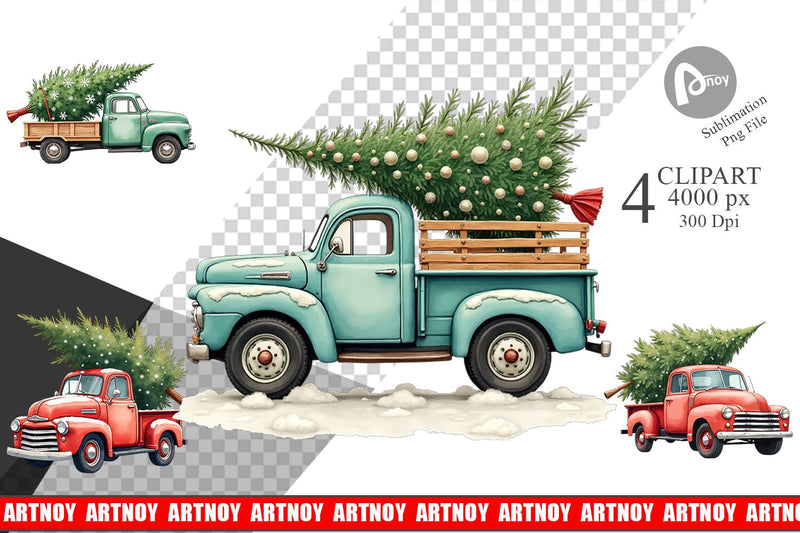 Clipart Vintage Christmas Truck Sublimation artnoy 