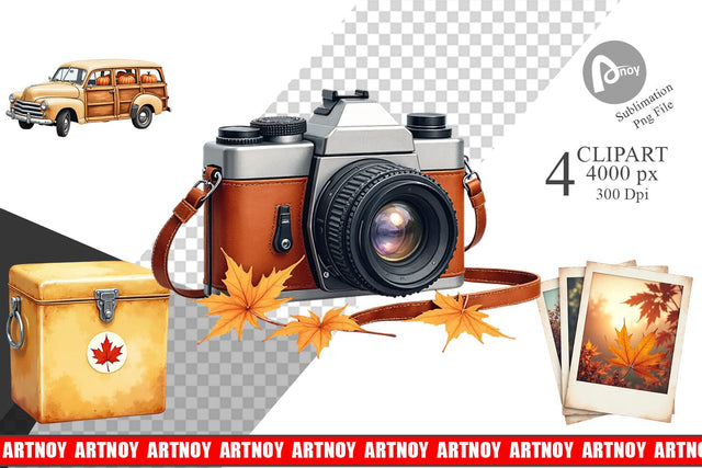 Clipart Vintage Fall Road Trip Sublimation artnoy 