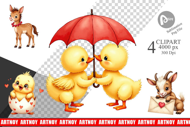 Clipart Vintage Farm Sweethearts Valentine Watercolor Sublimation artnoy 