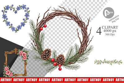 Clipart Vintage Floral Frames and Wreaths Sublimation artnoy 