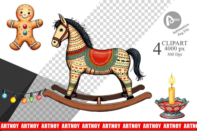 Clipart Vintage Nordic Holiday Sublimation artnoy 