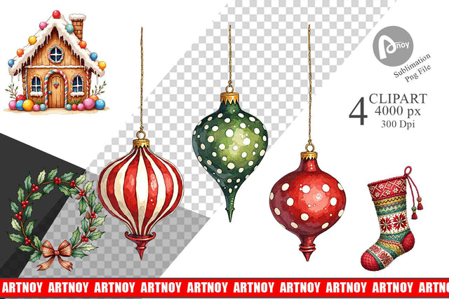 Clipart Vintage Nordic Holiday Sublimation artnoy 