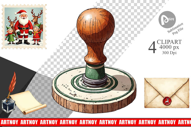Clipart Vintage Santa's Mailbag Watercolor Sublimation artnoy 