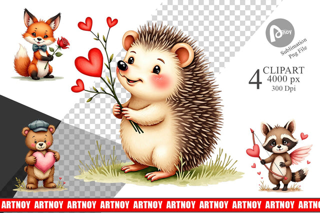 Clipart Vintage Woodland Valentine Watercolor Sublimation artnoy 