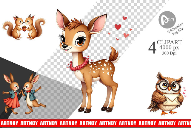 Clipart Vintage Woodland Valentine Watercolor Sublimation artnoy 