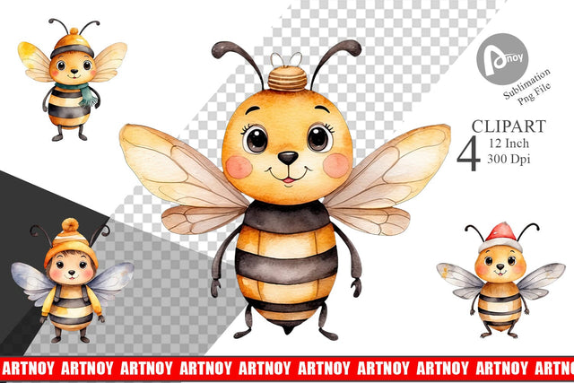 Clipart Watercolor Christmas Bee Sublimation artnoy 