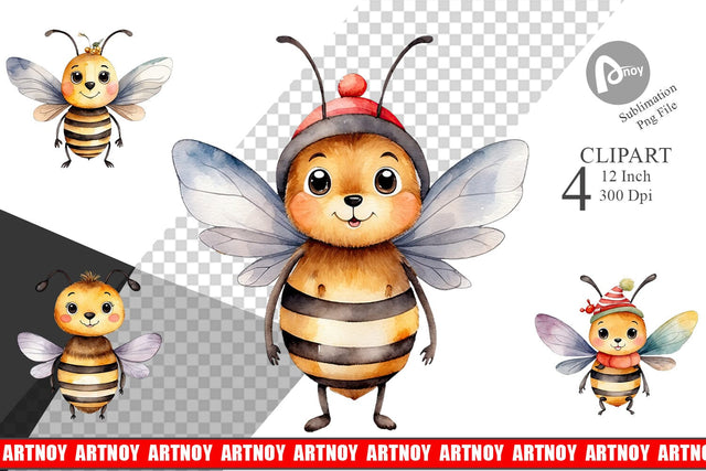 Clipart Watercolor Christmas Bee Sublimation artnoy 