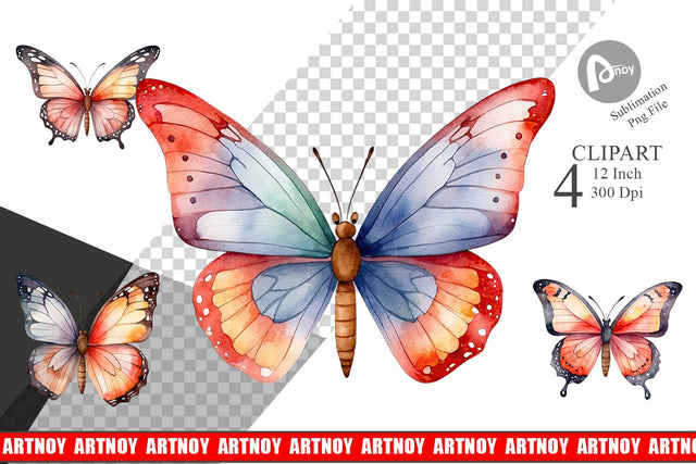 Clipart Watercolor Christmas Butterfly Sublimation artnoy 