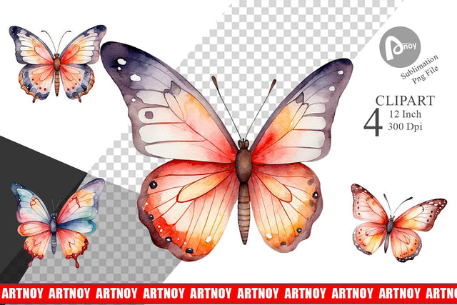 Clipart Watercolor Christmas Butterfly Sublimation artnoy 