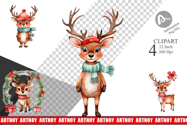 Clipart Watercolor Christmas Deer Sublimation artnoy 