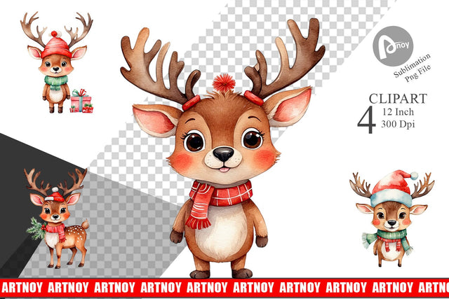 Clipart Watercolor Christmas Deer Sublimation artnoy 