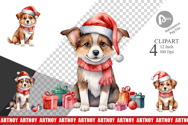 Clipart Watercolor Christmas Dog Sublimation artnoy 