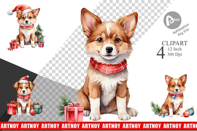 Clipart Watercolor Christmas Dog Sublimation artnoy 