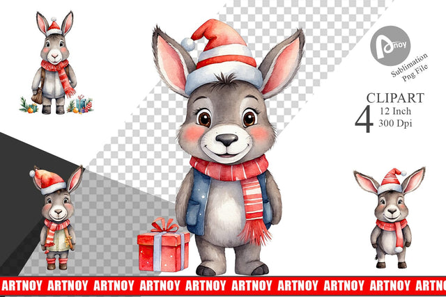 Clipart Watercolor Christmas Donkey Sublimation artnoy 