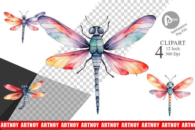 Clipart Watercolor Christmas Dragonfly Sublimation artnoy 