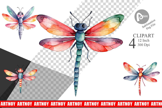 Clipart Watercolor Christmas Dragonfly Sublimation artnoy 