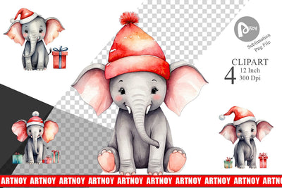 Clipart Watercolor Christmas Elephant Sublimation artnoy 