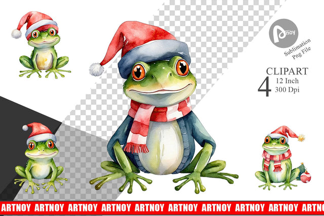Clipart Watercolor Christmas Frog Sublimation artnoy 