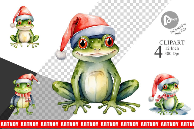 Clipart Watercolor Christmas Frog Sublimation artnoy 