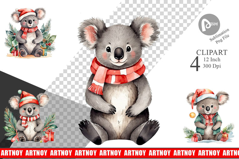 Clipart Watercolor Christmas Koala Sublimation artnoy 