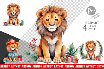 Clipart Watercolor Christmas Lion Sublimation artnoy 