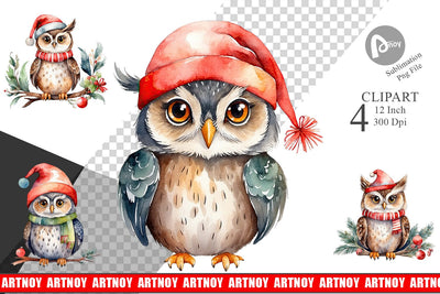 Clipart Watercolor Christmas Owl Sublimation artnoy 