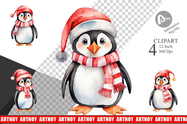 Clipart Watercolor Christmas Penguin Sublimation artnoy 