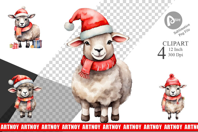 Clipart Watercolor Christmas Sheep Sublimation artnoy 