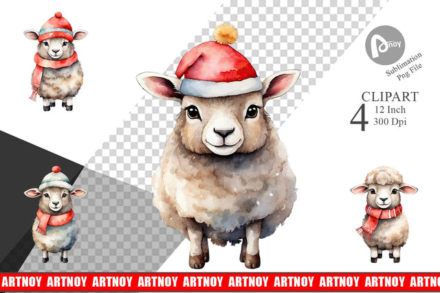 Clipart Watercolor Christmas Sheep Sublimation artnoy 